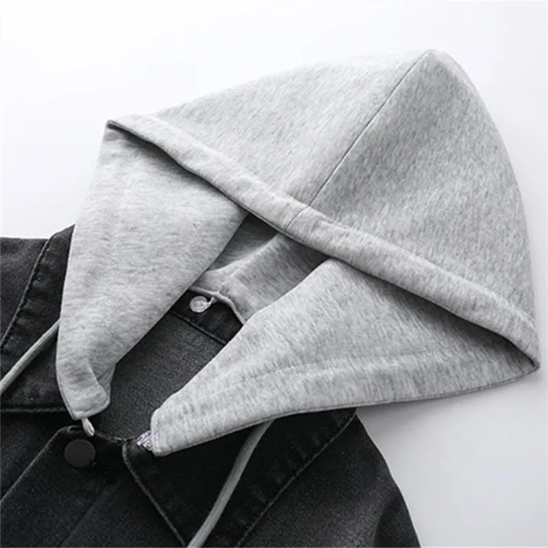 Spring Autumn Men's Loose Streetwear Hooded Denim Jacket Fashion Casual Turn Down Collar Jean Outerwear Hat Detachable Coat Man