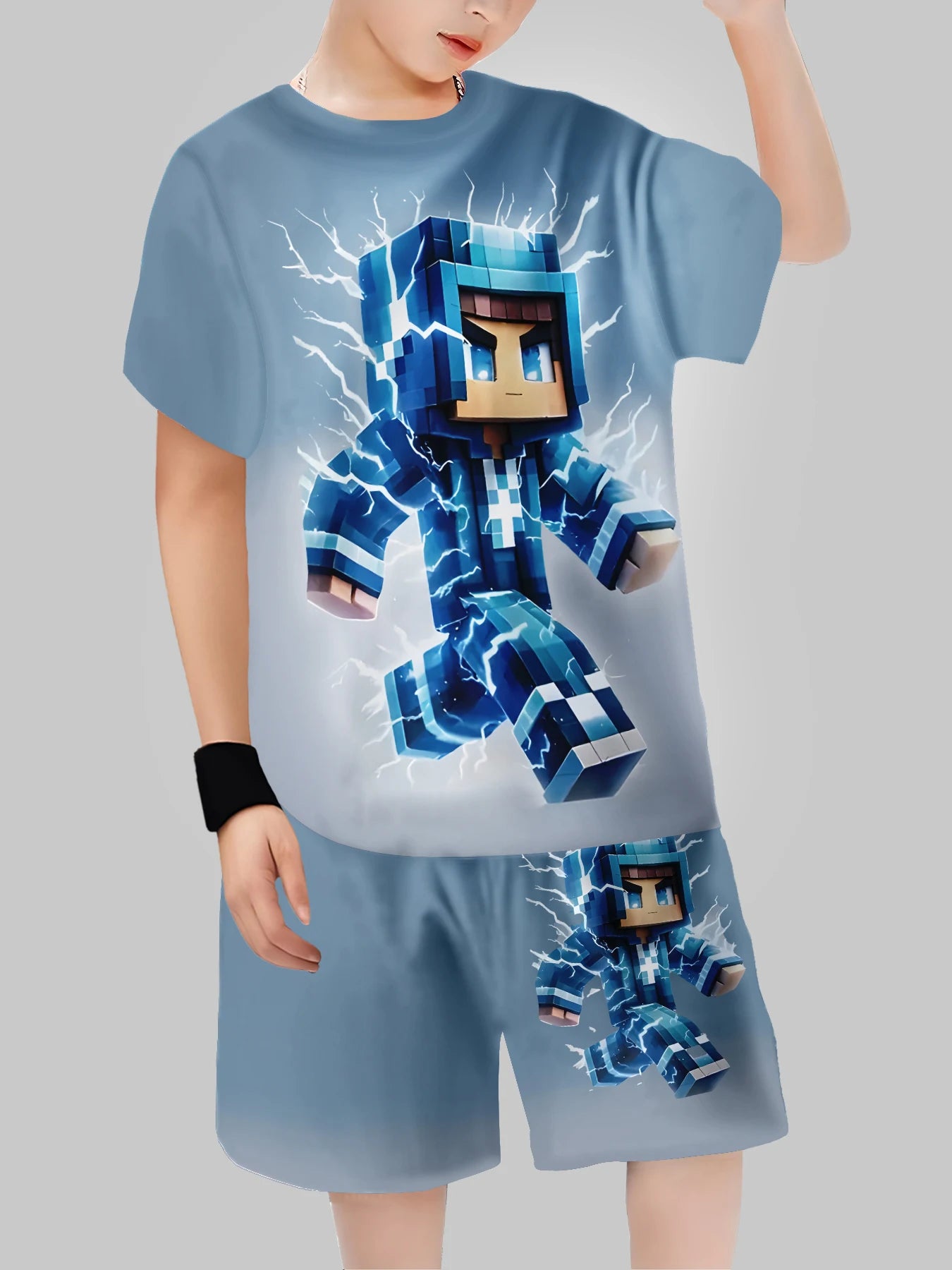 Block Man Digital Printing Cross Border Children's Clothing Casual Short Sleeved T-shirt Boys' Clothing