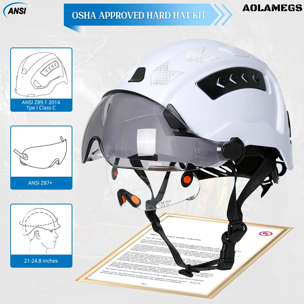 CE Construction Safety Helmet with Double Goggles Built-In Visors Reflective Stickers Hard Hat ANSI Industrial Work Engineer Cap