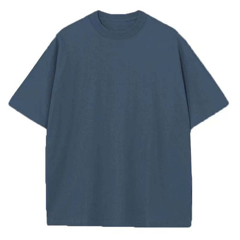 High Quality Oversized Heavy Tops T-shirt for Men Short Sleeve Tee Cotton Solid Color Trend Leisure Green White Black