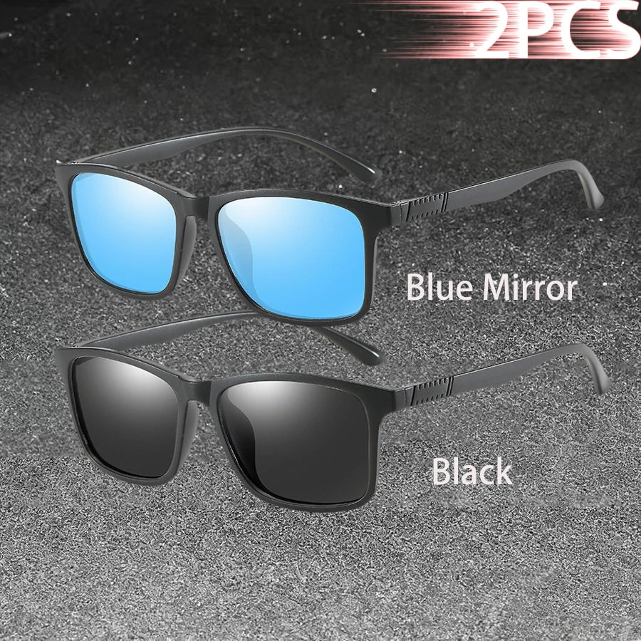 1-2PCS Luxury Men Sunglasses Fashion Vintage Square Ultra Light Frame Driving Fishing Sun Glasses For Man Eyewear
