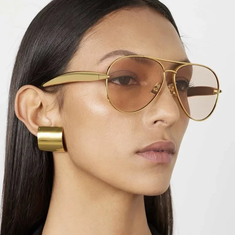 New y2k Vintage Metal Pilot Sunglasses Women For Men Sun Glasses Punk Popular Outdoor Driving Luxury Brand Designer Shades UV400