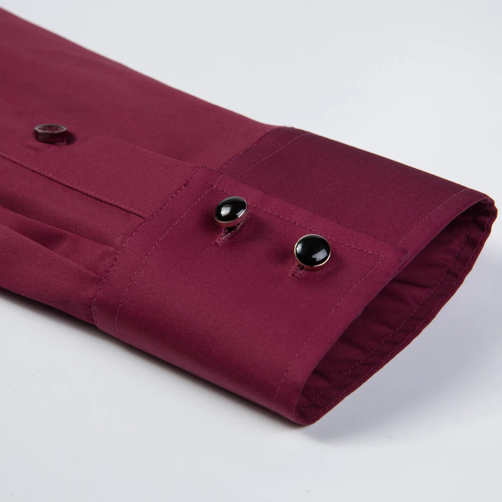 Men's Banded Collar Long Sleeve Solid Dress Shirts Single Patch Pocket Standard-fit Formal Business Casual Blouse Cotton Shirt