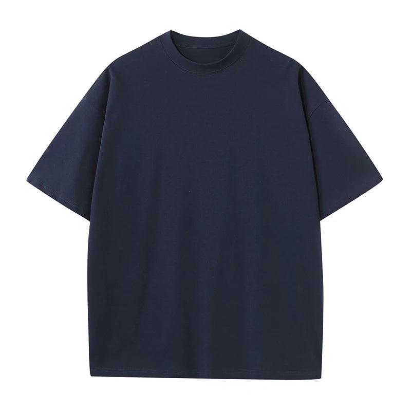 High Quality Oversized Heavy Tops T-shirt for Men Short Sleeve Tee Cotton Solid Color Trend Leisure Green White Black