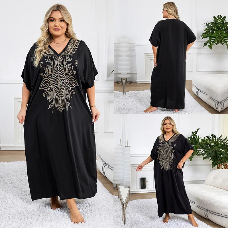 New Fashion European And American Cotton Embroidery Plus Size Long Dress Women's Beach Sun Protection Clothing Bikini Outerwear