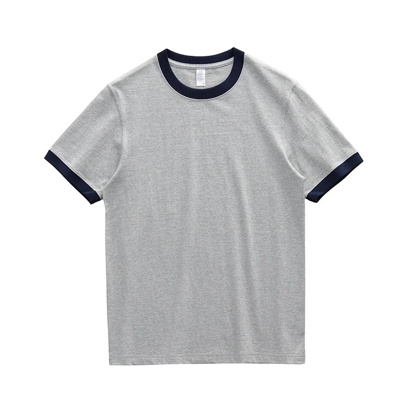 Summer American Retro 260G Heavyweight Contrasting Color T-shirt Men's Amei Kaji 100% Cotton Short Sleeve O-neck Tops Ringer TEE