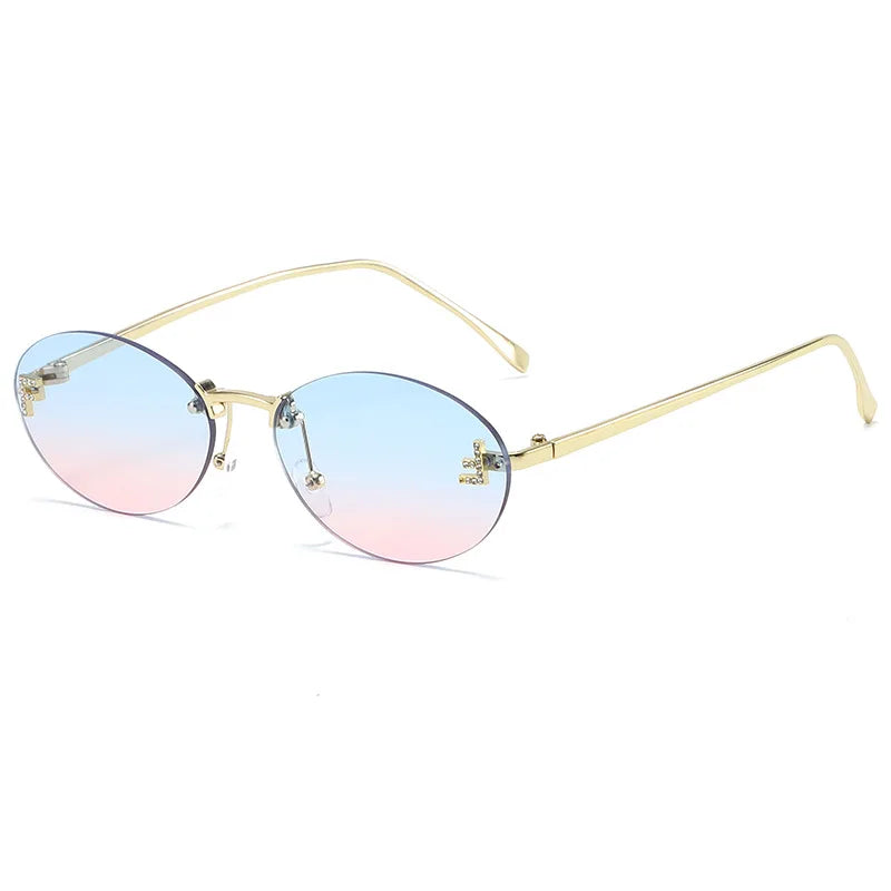 Fashion Oval Frameless Sunglasses Women Sparkling Rhinestone F Design Luxury Sun Glasses Girls shopping travelling eyeglasses