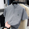 Men's Mandarin Collar Short Sleeve T-Shirt Casual Chinese Style Button Henley Shirt