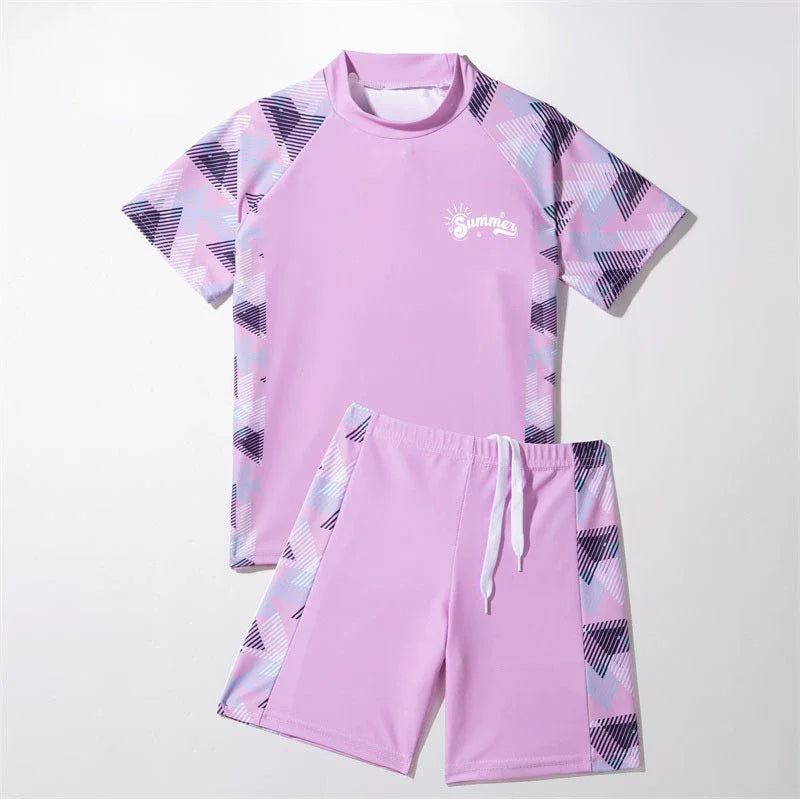 Boys Girls Split Swimsuit Children Surfing Quick Drying Swimming Sets Kids Short Sleeve Sleeve Shorts Swimwear 2 Piece Set