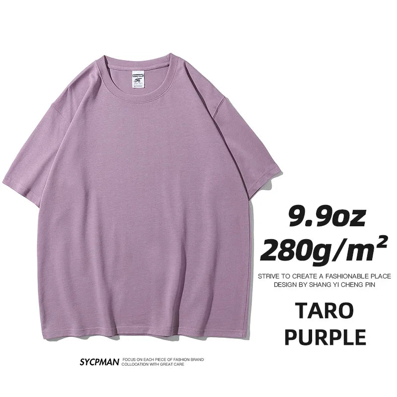 Oversized T-Shirt 9.9oz 280 Grams Heavy High Quality Short Sleeve Cotton Tee Solid Color Unisex Streetwear