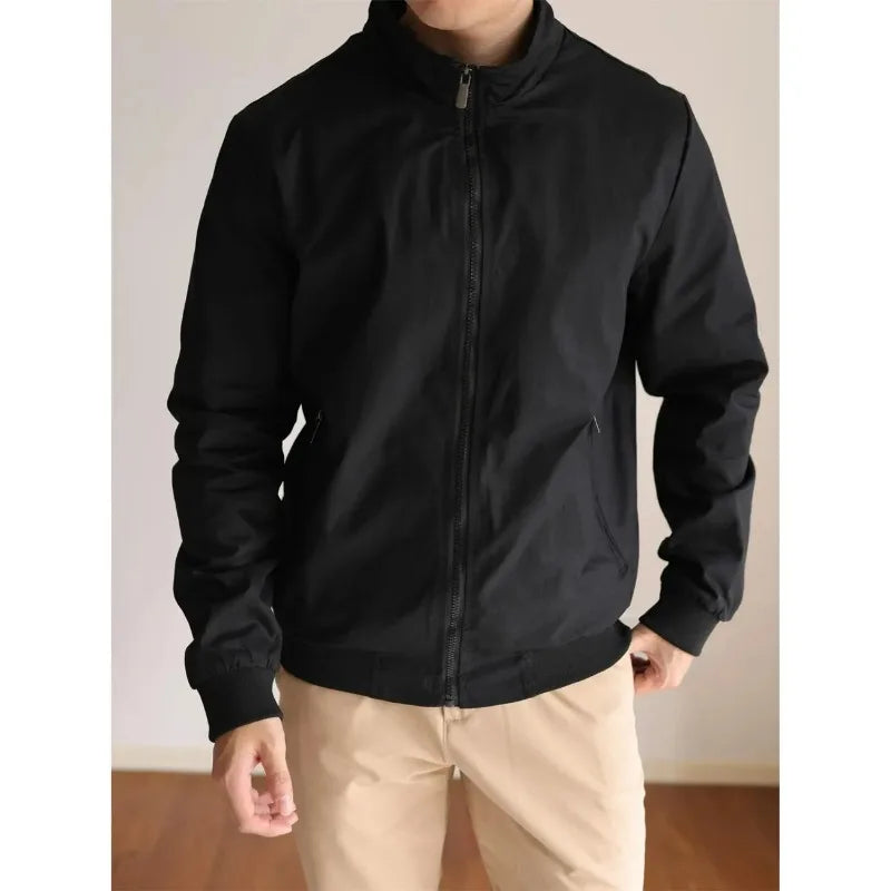 Men's American Retro Harrington Jacket Waterproof Stand Collar Casual Business Coat Spring Autumn Daily Outerwear