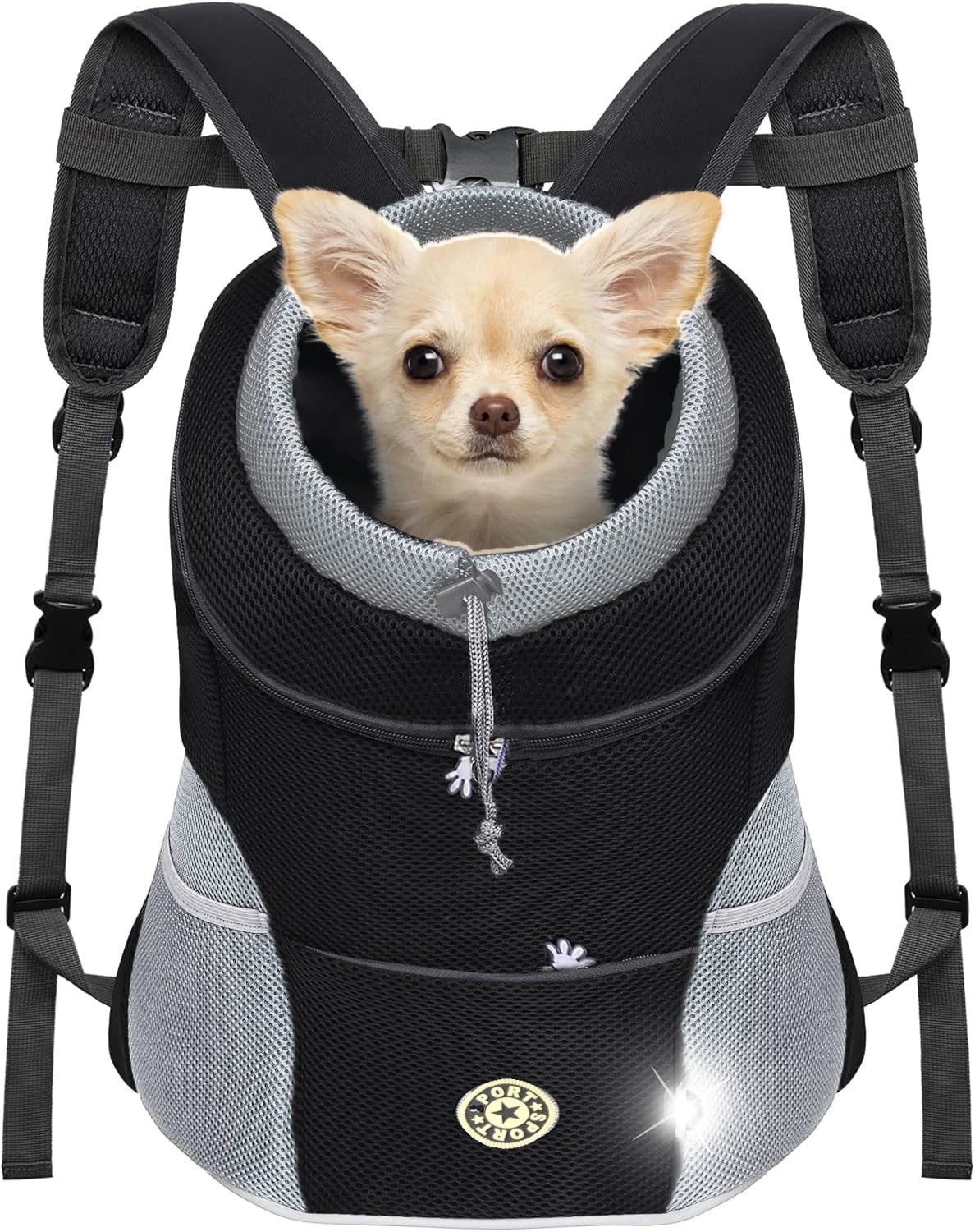 Pet Backpack Carrier for Small Dogs & Cats - Front-Folded Travel Backpack with Ventilation Mesh & Harness-Like Zipper Lock