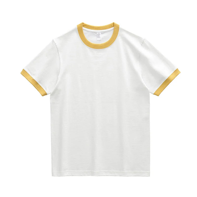 Summer American Retro 260G Heavyweight Contrasting Color T-shirt Men's Amei Kaji 100% Cotton Short Sleeve O-neck Tops Ringer TEE