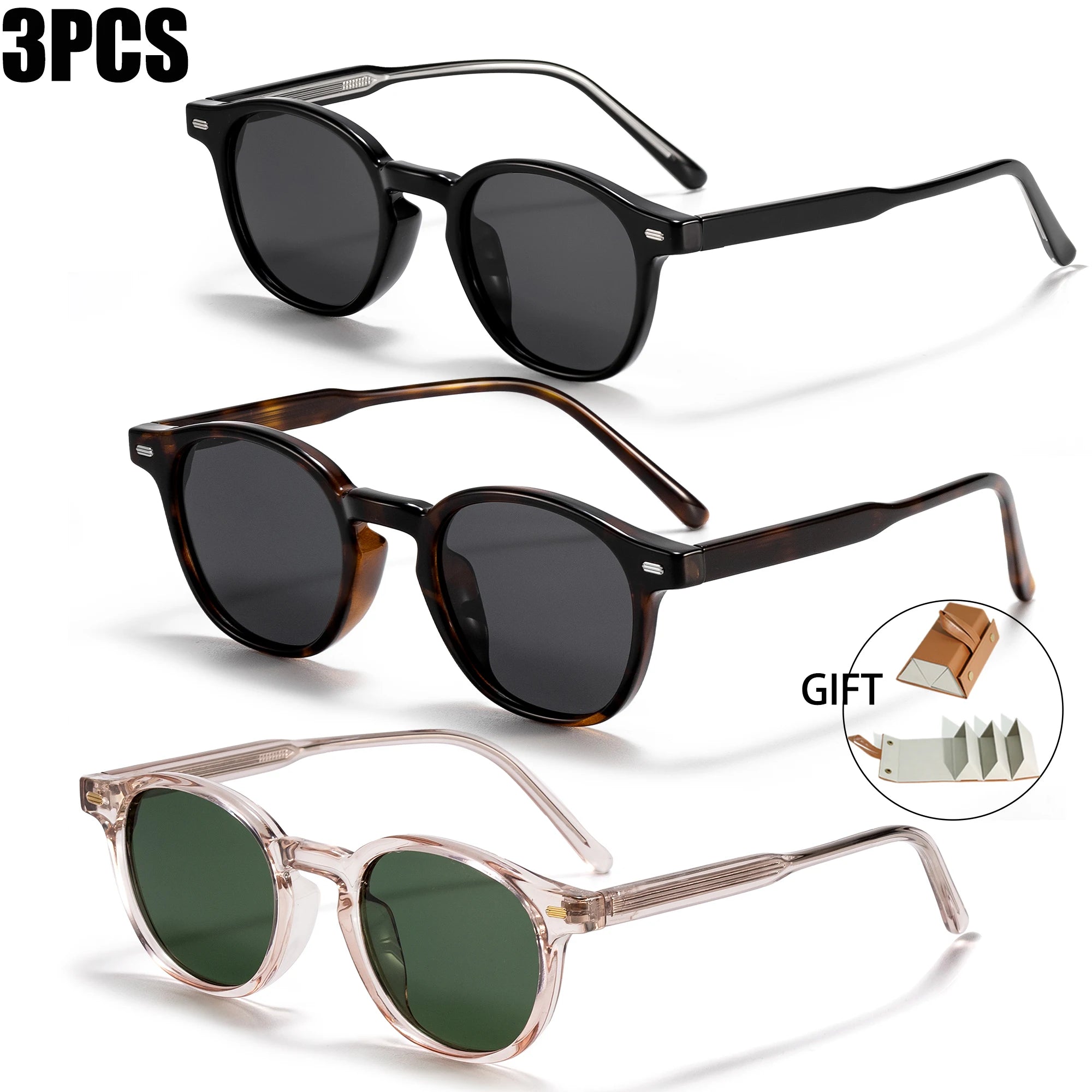 Caterside Polarized Round Sunglasses Men TR Frame Core Insert Leg Sun Glasses Women Set Retro Driving Fishing Punk Eyewear UV400