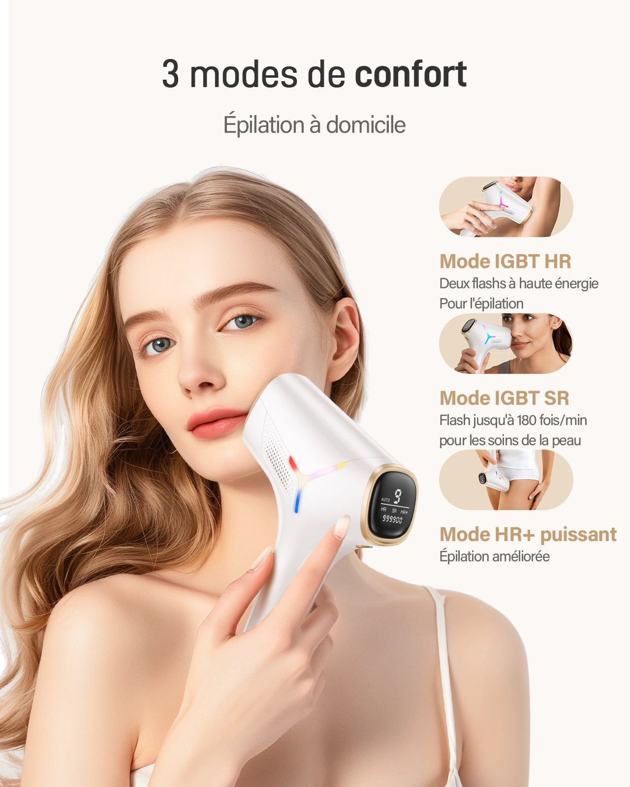 IPL Hair Removal 999900+ Fast Flashes 9 Energy Levels 22j Painless Laser Epilator Face Armpits Legs Binikis Body Hair Trimmer