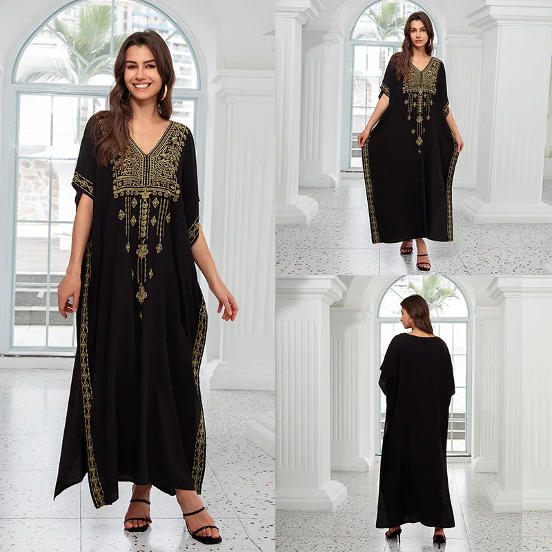 New Fashion European And American Cotton Embroidery Plus Size Long Dress Women's Beach Sun Protection Clothing Bikini Outerwear