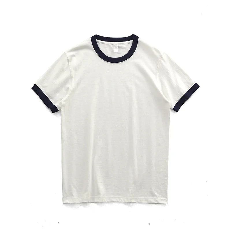 Summer American Retro 260G Heavyweight Contrasting Color T-shirt Men's Amei Kaji 100% Cotton Short Sleeve O-neck Tops Ringer TEE