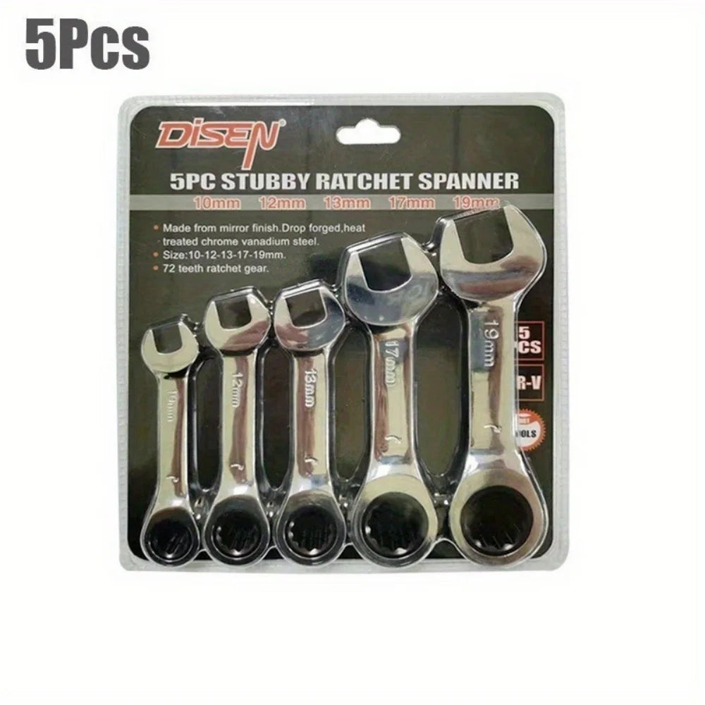 Short Handle Adjustable Head Ratchet Wrench Labor-Saving Dual-Purpose Auto Repair Hardware Tool For Nuts Bolts Fastening Work