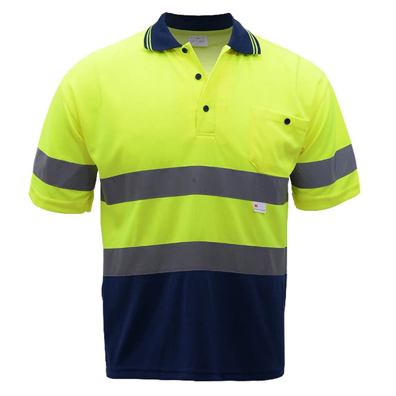 Safety Polo Shirt High Visibility Reflective Shirt With Chest Pockets Quick Dry Safety Clothes Work T-shirt Night Warning