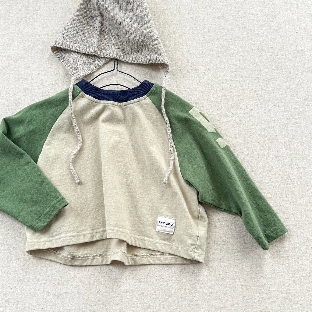 Kids Girls Top Shirts Clothes 2026 Korean autumn 1-6Y Boys Color Block Loose Fit Long Sleeve Tee Fashion Children Clothing