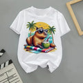 Summer Cartoon Cute Capybara Print Children T-shirt Short-sleeved Fashion Boys and Girls Round-neck Baby Kid Tshirt Trend