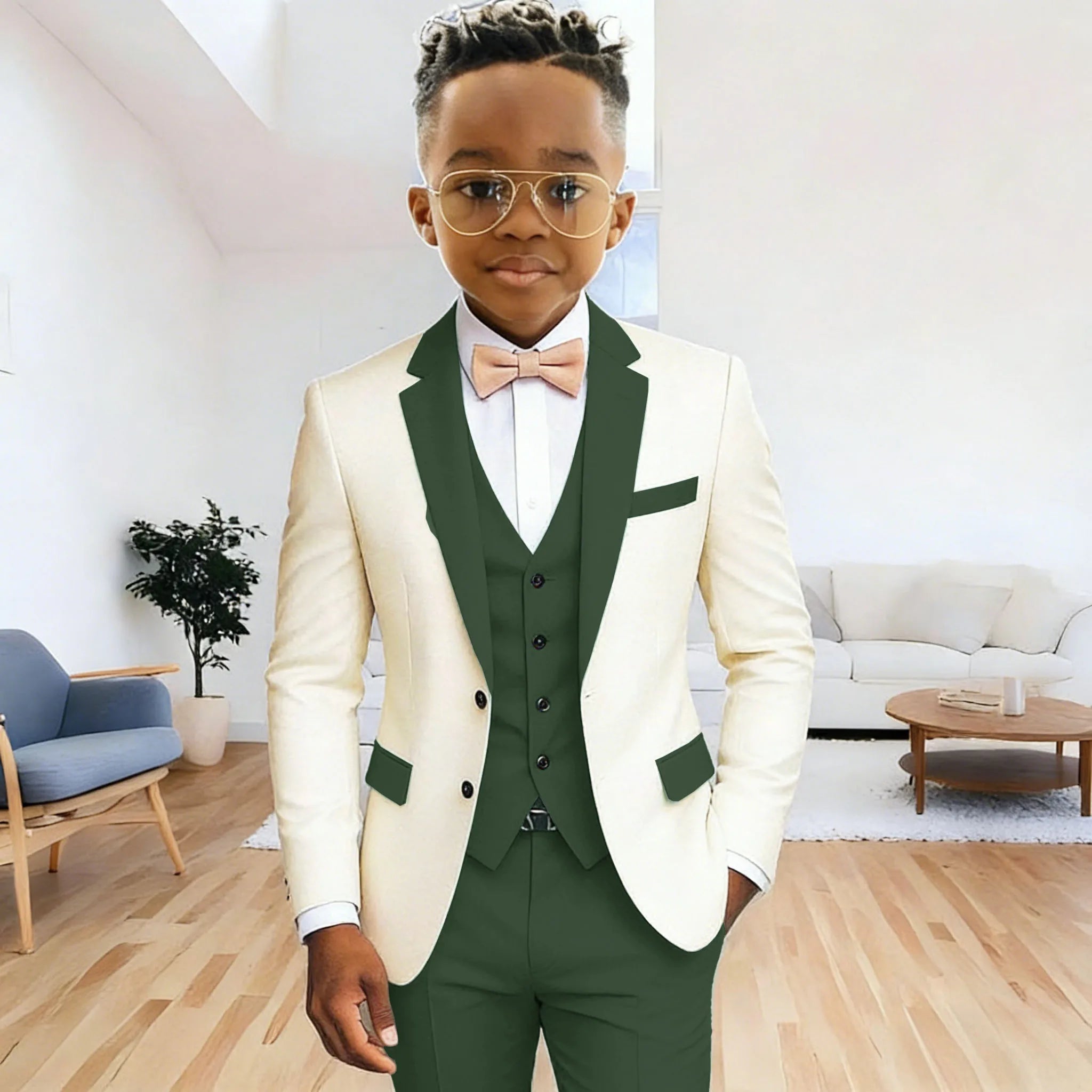 Ivory Boy's Suit Formal Set 3-Pieces (Jacket+vest+pants) Notched Lapel Kids Tuxedos 2-16 Year Old Wedding Prom Party