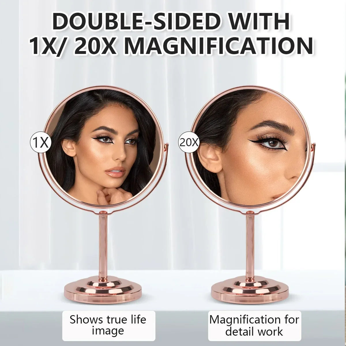 3/4/5 Inch Double-Sided Makeup Mirror – 2X Magnification, Clear Reflection, Portable Travel Size with Foldable Stand