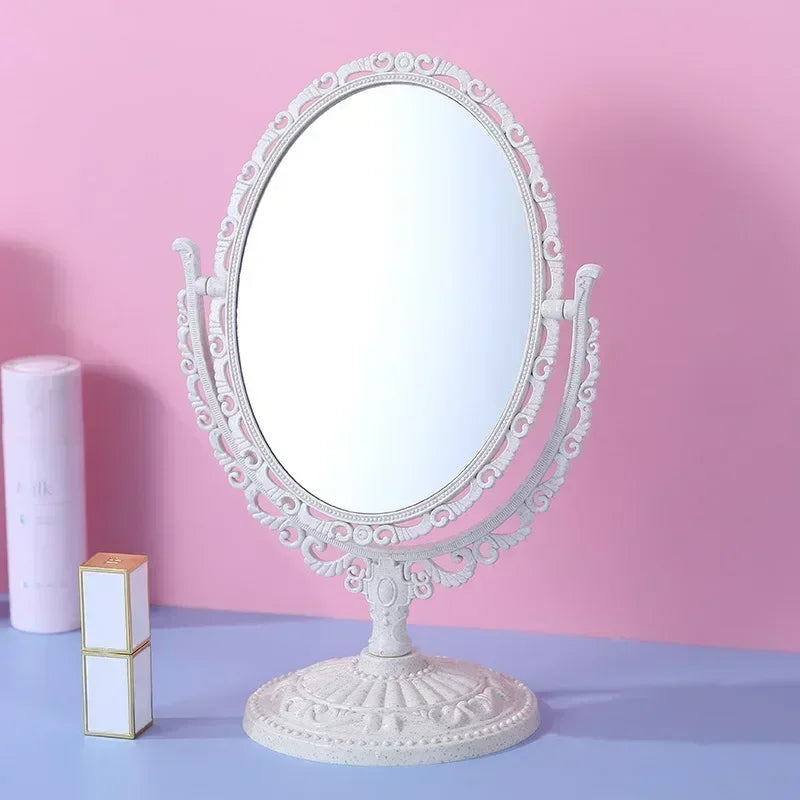 Pink Heart Shape European-Style Retro Make Up Mirror Lovely Girl Oval Princess Cosmetic Creative retro Girls Student Dormitory