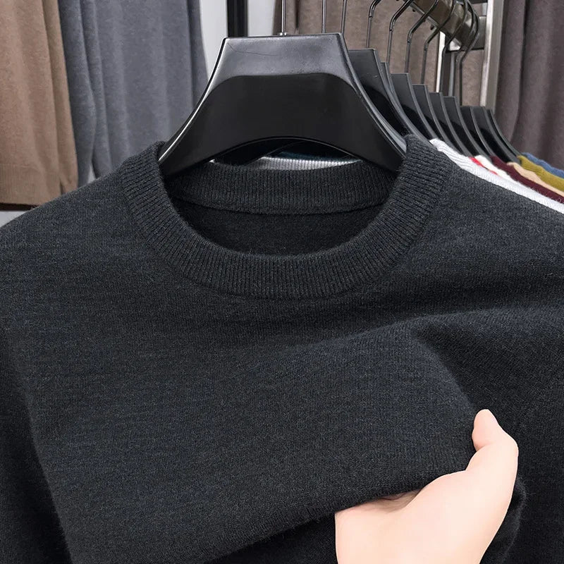 New Men's Casual Sweater Round Neck Long Sleeve Knitted Sweater Diamond Pattern Fashion Versatile Top