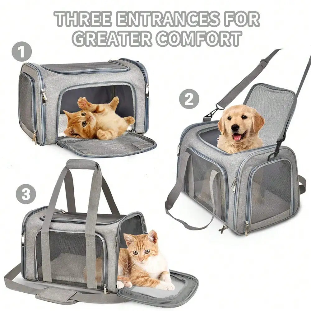 Cat Carrier Dog Carrier Portable Pet Carrier Soft Sided, Medium Small, Foldable Puppy Cat weighing 3kg-6kg for Travel(Gery)