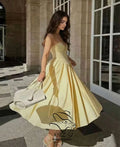 elegant yellow evening gown