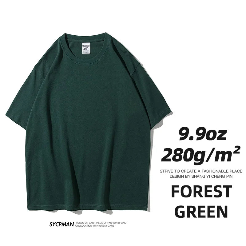 Oversized T-Shirt 9.9oz 280 Grams Heavy High Quality Short Sleeve Cotton Tee Solid Color Unisex Streetwear