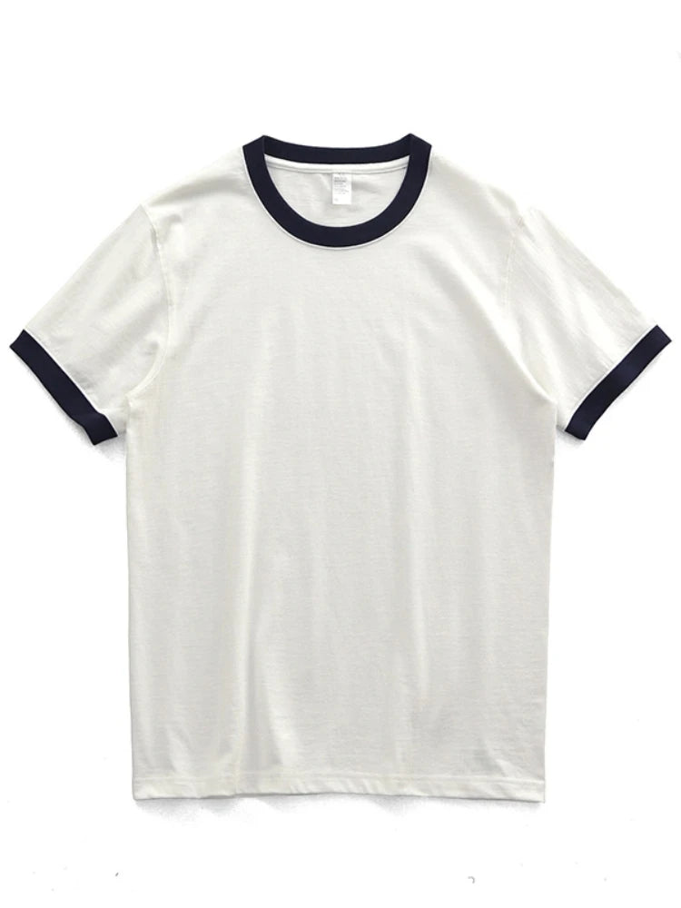 Summer American Retro 260G Heavyweight Contrasting Color T-shirt Men's Amei Kaji 100% Cotton Short Sleeve O-neck Tops Ringer TEE