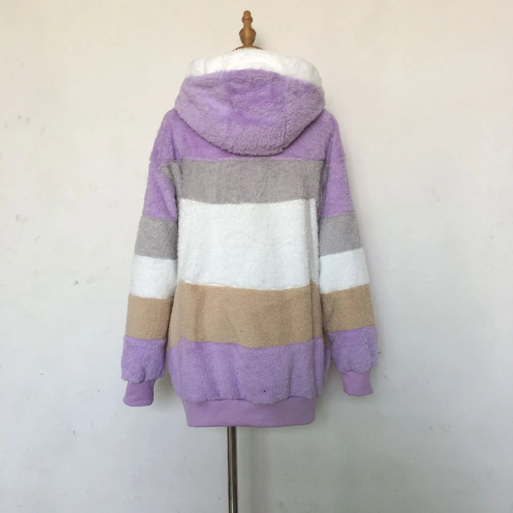 Women Oversized Plush Hoodie Coat Winter Outerwear Jacket With Pockets