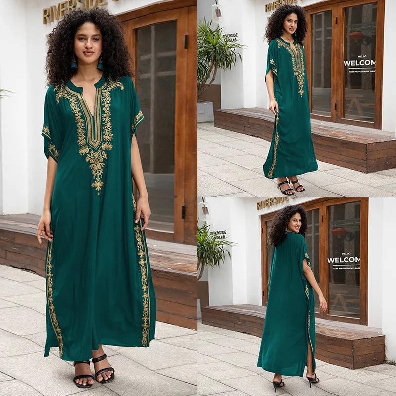 New Fashion European And American Cotton Embroidery Plus Size Long Dress Women's Beach Sun Protection Clothing Bikini Outerwear