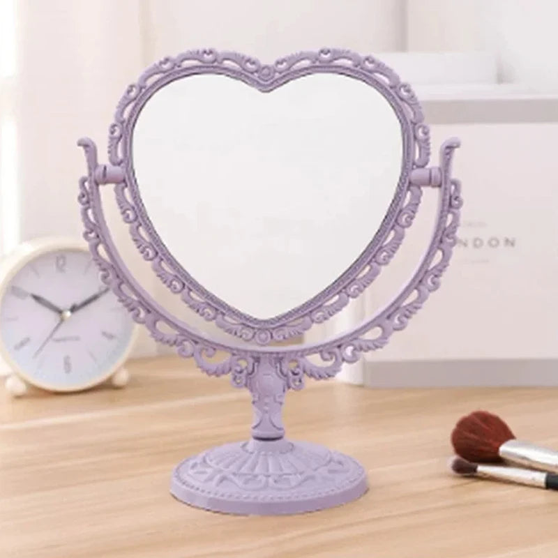 Desktop Makeup Mirror Heart Shape Makeup Vanity Portable Double-side Vanity Mirror Hand Mirror Cosmetic Compact Mirror For Women