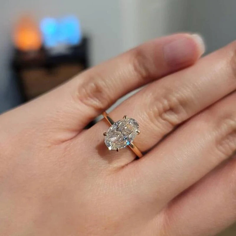 Oval Cut 925 Sterling Silver 1-3ct Moissanite Engagement Solitaire Ring for Woman Gold Plated Anniversary Gifts with Certificate