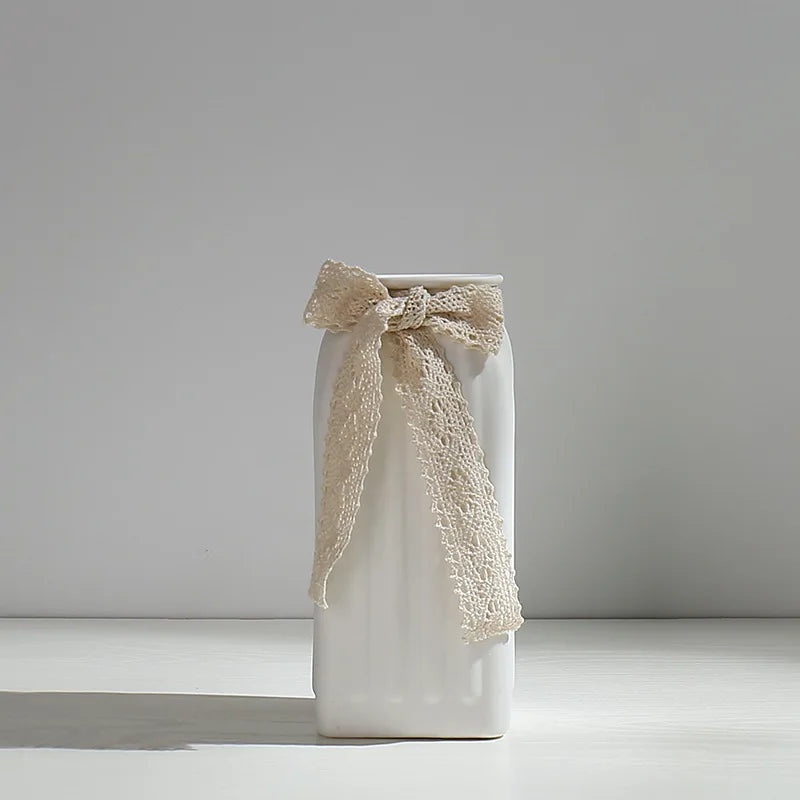 Literary White Fresh Dried Flower Vase Ceramic Hydroponic Flower Arrangement Device Starry Sky Living Room Modern Ornament Decor