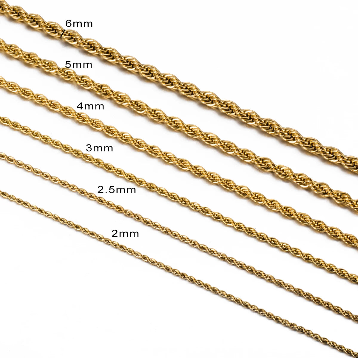1 piece Gold Color Width 2mm/2.5mm/3mm/4mm/5mm/6mm Rope Chain Necklace/Bracelet For Men Women Stainless Steel Chain Necklace