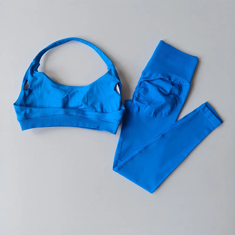 Seamless Yoga Suit Women's Beauty Back Sports Bra Lingerie Peach Buttocks Fitness High Waist Legigngs Gym Yoga Suit Pilates Set