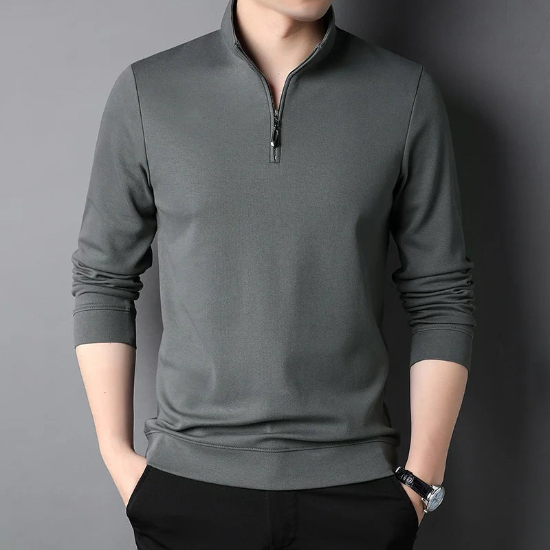 Top Grade 2025 New Fashion Brand Luxury Zipper Polo Shirt Men Casual Plain Korean Solid Color Long Sleeve Tops Mens Clothing