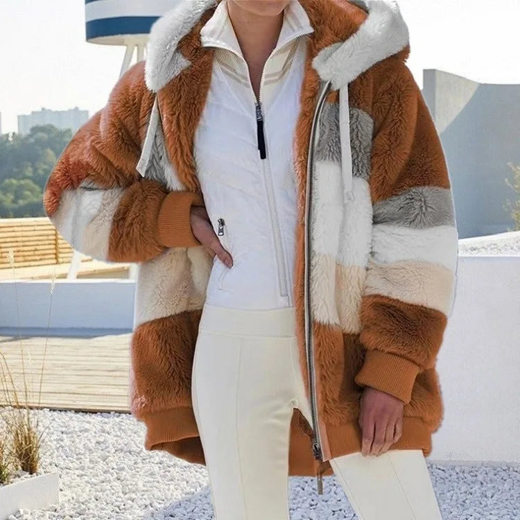 Women Oversized Plush Hoodie Coat Winter Outerwear Jacket With Pockets