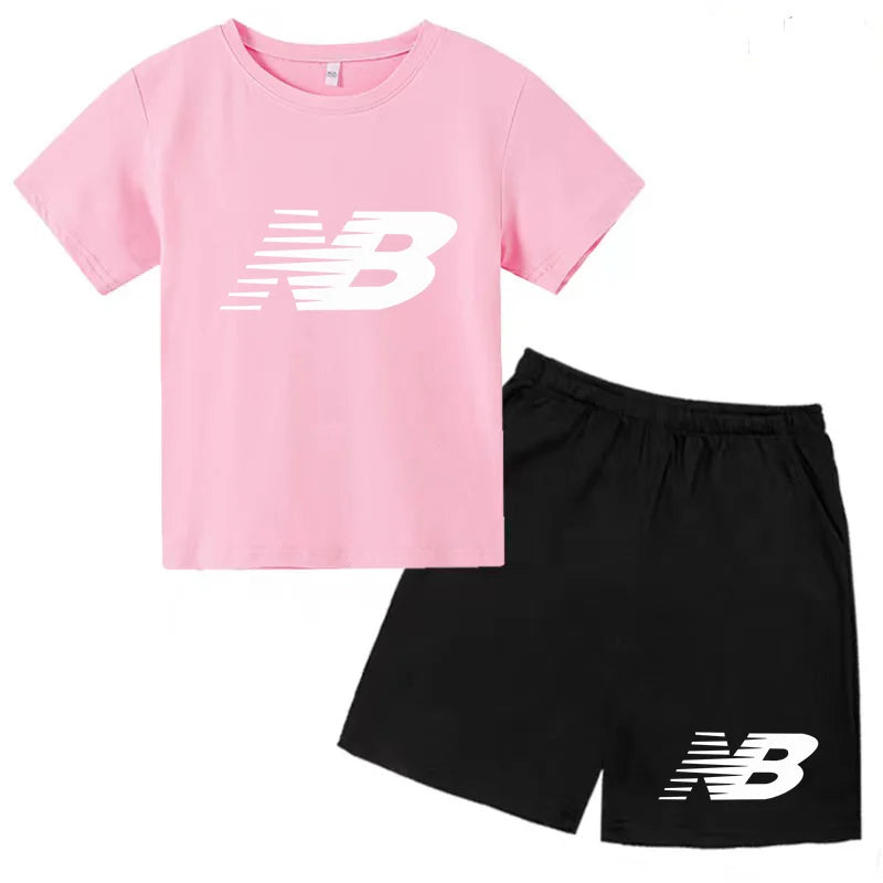 Children's Sports White T-shirts Short-sleeved Shirts and Shorts Sets for Boys Girls Clothing Suitable for Children Aged 3 to13