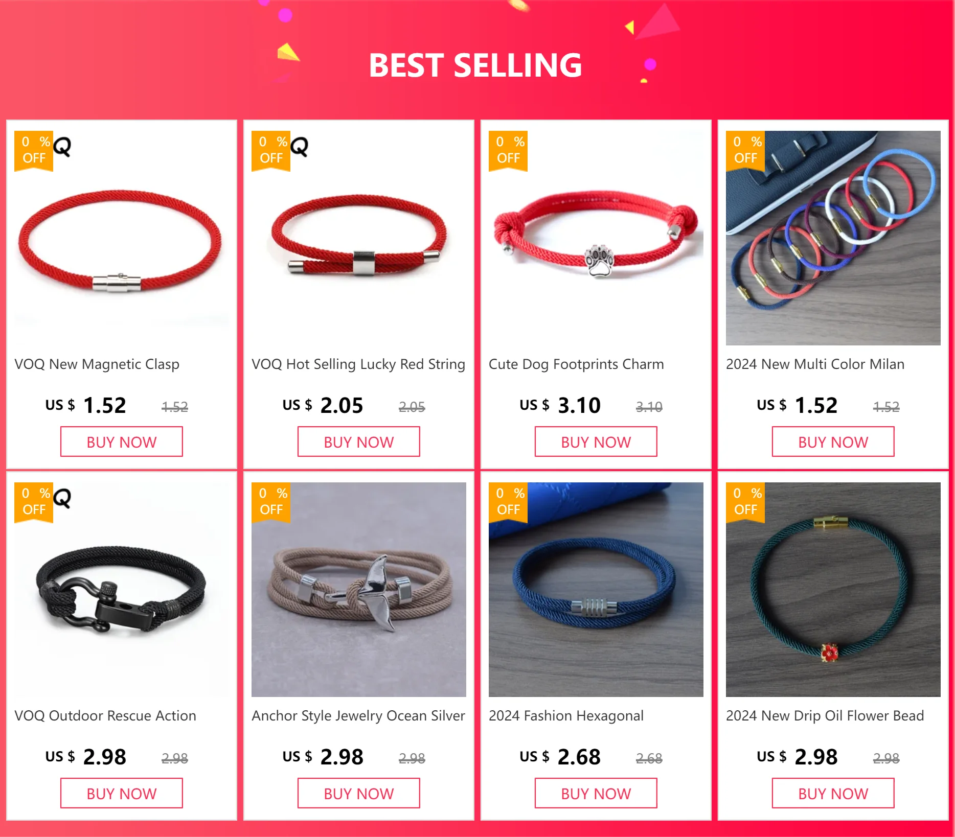 VOQ Hot Selling Lucky Red String Transit Bracelets for Men and Women Couples Adjustable Bracelet Hand Knitted Jewelry Gift