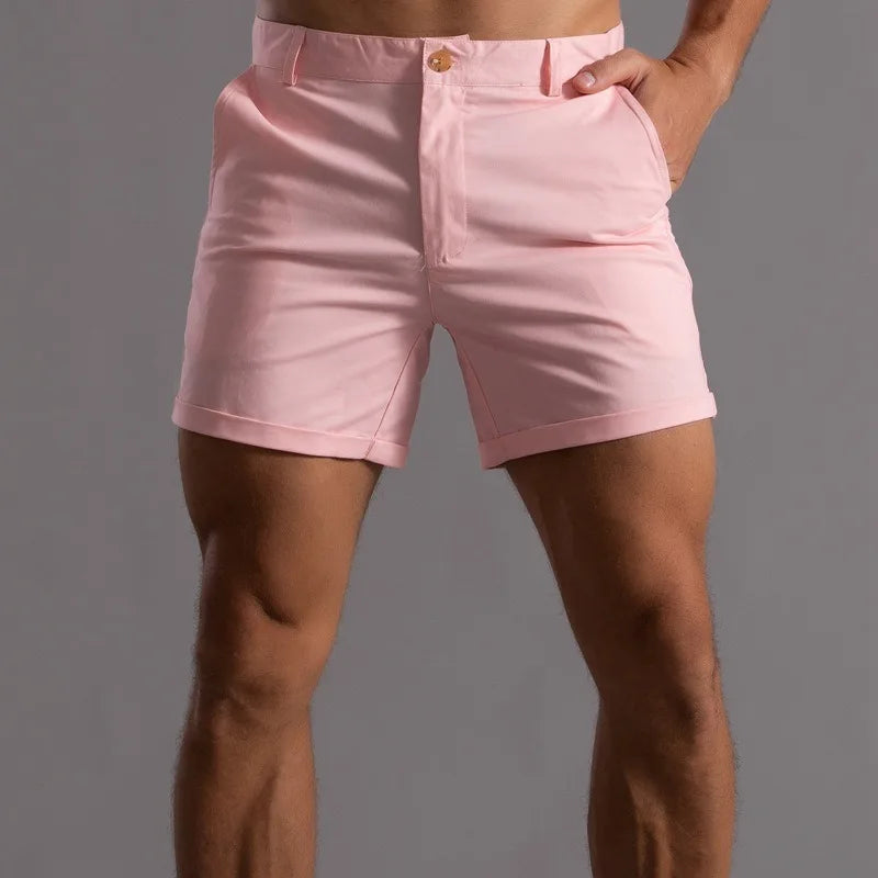 Men Slim Fit Chino Shorts Rolled Hem Casual Solid Summer Beach Short Pants