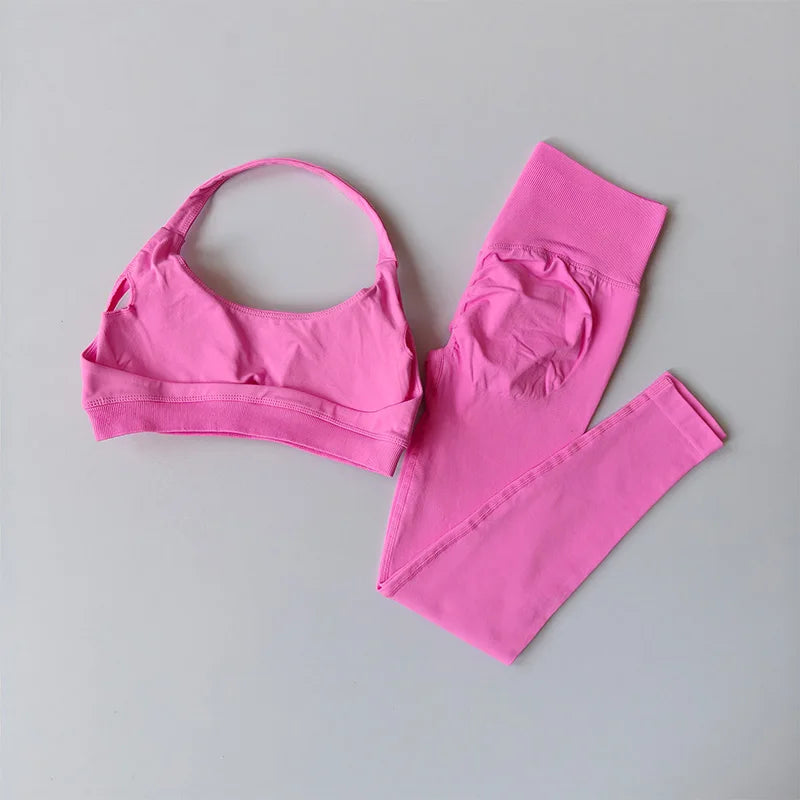 Seamless Yoga Suit Women's Beauty Back Sports Bra Lingerie Peach Buttocks Fitness High Waist Legigngs Gym Yoga Suit Pilates Set