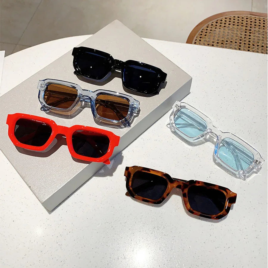 6PCS/Set Women Vintage Rectangle Frame Sunglasses Fashion Retro Sun Glasses Luxury Brand Design Glasses UV400 Eyewear Men Goggle