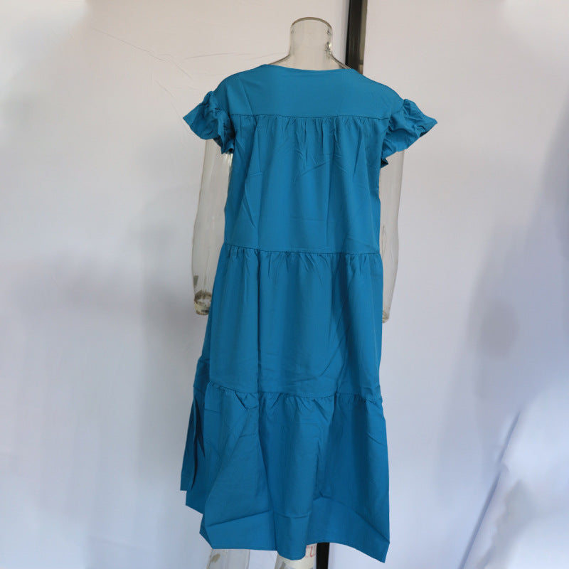 Women's Summer Ruff Sundress Elegant Casual Party Beach Vintage Swing Midi Dress 2022 Solid Bohemian Oversized Vestidos Robe