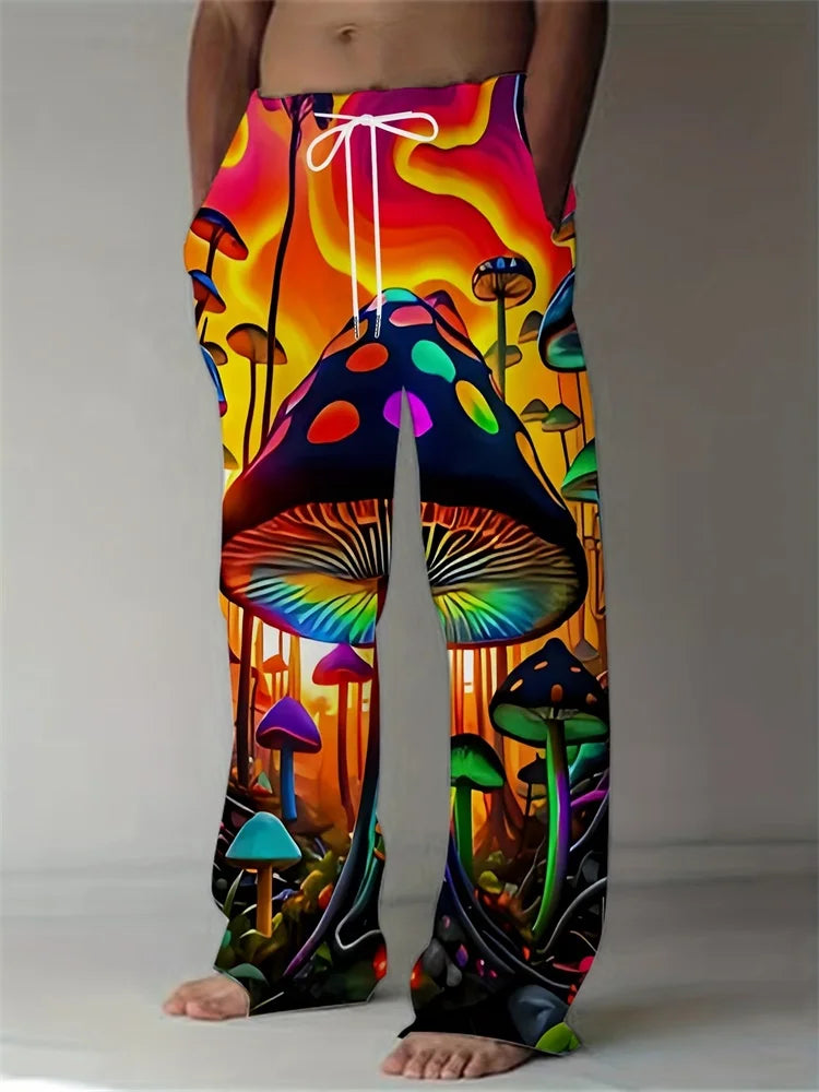 Luminous Mushroom Banquet 3D Printed Autumn Men's Long Pants, A Must-have Fashionable Men's Straight-leg Pants For Trendsetters