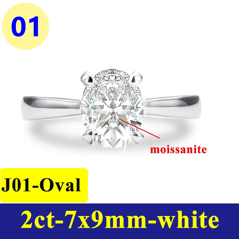 1-3CT Moissanite D Color VVS Diamond Women's Oval Radiant Ring S925 Silver Ring Plated White Gold Jewelry Rings for Women